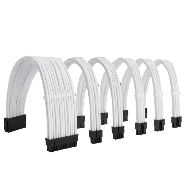 6 pack_White_01_KOZYFOX Sleeve Extension Power Supply Cable Custom Mod Braided Cable Kit with Combs, 18AWG ATX, 1 x 24P (20+4), 2 x 8P (4+4) CPU, 3 x 8P (6+2) GPU Set, 11.8 inch 30cm