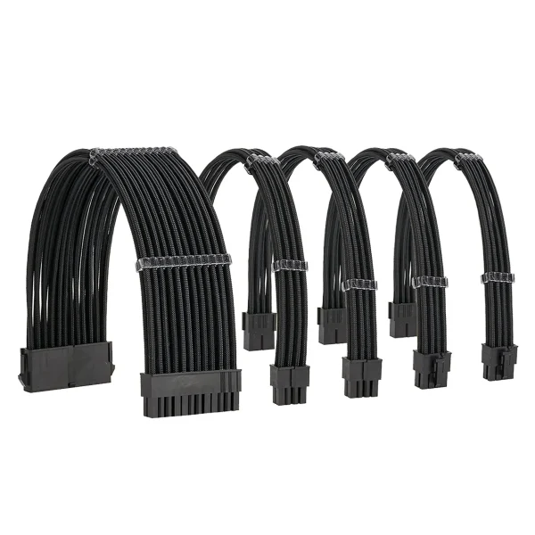 Black_001_KOZYFOX Sleeve Extension Power Supply Cable Custom Mod Braided Cable Kit with Combs, 18AWG ATX, 1 x 24P (20+4), 2 x 8P (4+4) CPU, 2 x 8P (6+2) GPU Set, 11.8 inch 30cm