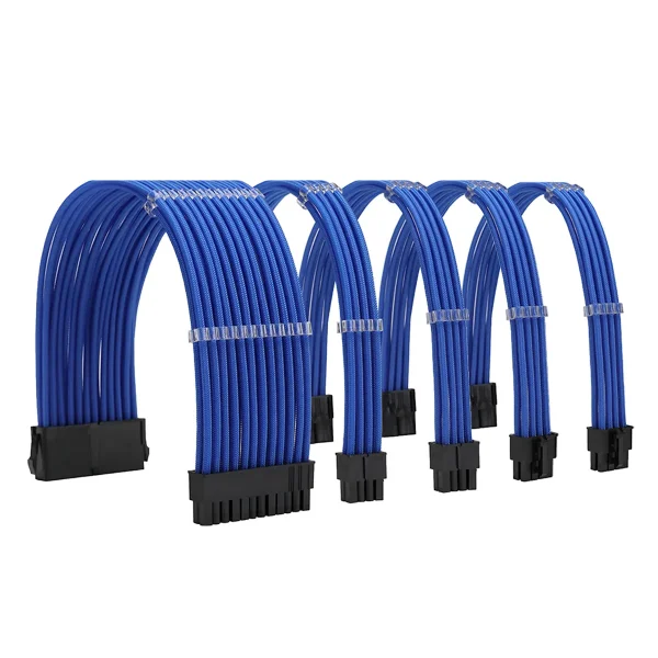 Blue_001_KOZYFOX Sleeve Extension Power Supply Cable Custom Mod Braided Cable Kit with Combs, 18AWG ATX, 1 x 24P (20+4), 2 x 8P (4+4) CPU, 2 x 8P (6+2) GPU Set, 11.8 inch 30cm