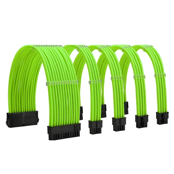 Green_001_KOZYFOX Sleeved PSU Extension Cables Braided Cable Kit with Combs, 18AWG ATX, 1 x 24P (20+4), 2 x 8P (4+4) CPU, 2 x 8P (6+2) GPU Set, 11.8 inch 30cm