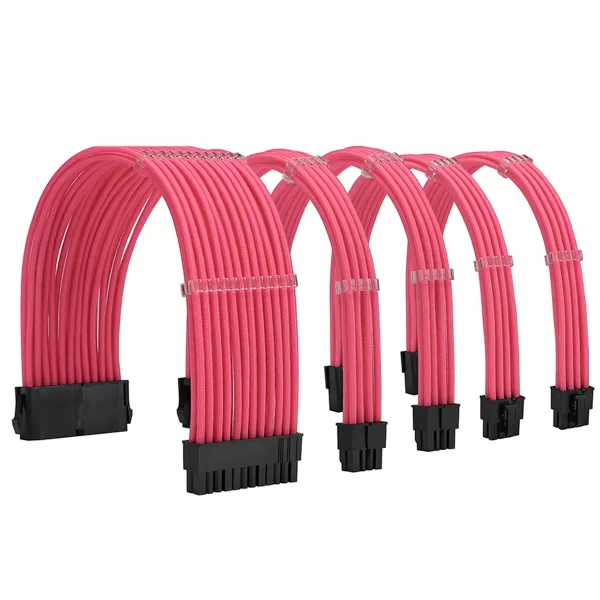 Pink_01_KOZYFOX Sleeved PSU Extension Cable Kit Custom Mod Braided Cable Kit with Combs, 18AWG ATX, 1 x 24P (20+4), 2 x 8P (4+4) CPU, 2 x 8P (6+2) GPU Set, 11.8 inch 30cm