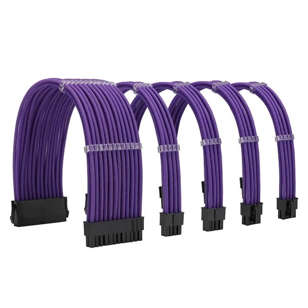 Purple_001_KOZYFOX Sleeve Extension Power Supply Cable Custom Mod Braided Cable Kit with Combs, 18AWG ATX, 1 x 24P (20+4), 2 x 8P (4+4) CPU, 2 x 8P (6+2) GPU Set, 11.8 inch 30cm