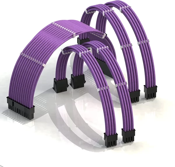 Purple_01_KOZYFOX Sleeve Extension Power Supply Cable Custom Mod Braided Cable Kit with Combs, 18AWG ATX, 1 x 24P (20+4), 2 x 8P (4+4) CPU, 2 x 8P (6+2) GPU Set, 11.8 inch 30cm