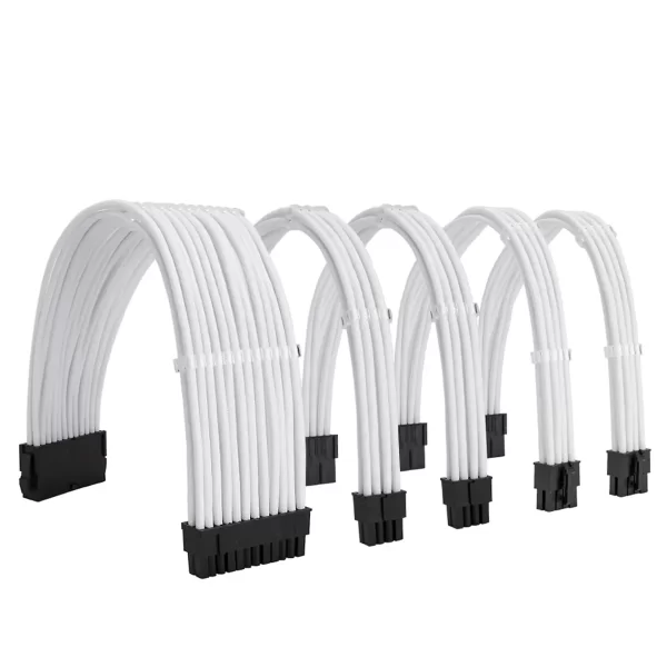 White_01_KOZYFOX Sleeve Extension Power Supply Cable Custom Mod Braided Cable Kit with Combs, 18AWG ATX, 1 x 24P (20+4), 2 x 8P (4+4) CPU, 2 x 8P (6+2) GPU Set, 11.8 inch 30cm