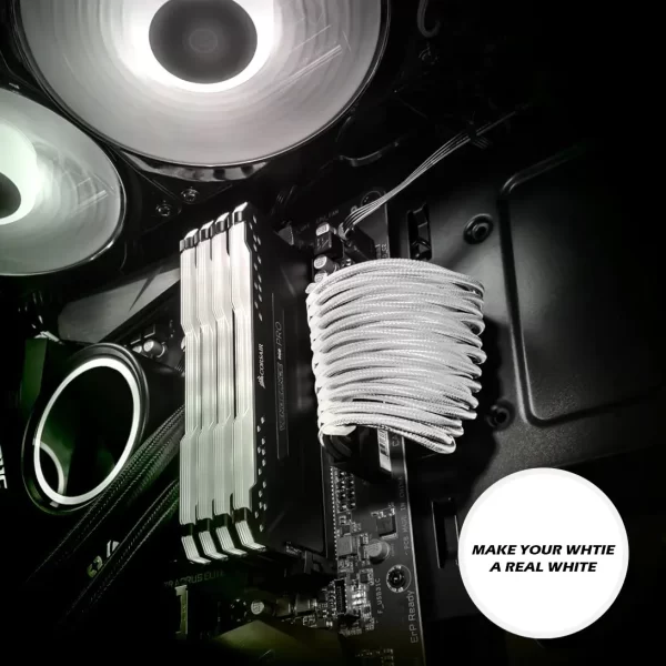 White_03_KOZYFOX Sleeve Extension Power Supply Cable Custom Mod Braided Cable Kit with Combs, 18AWG ATX, 1 x 24P (20+4), 2 x 8P (4+4) CPU, 2 x 8P (6+2) GPU Set, 11.8 inch 30cm