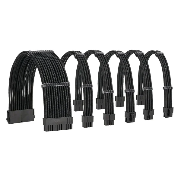 6 pack_Black_01_KOZYFOX Sleeve Extension Power Supply Cable Custom Mod Braided Cable Kit with Combs, 18AWG ATX, 1 x 24P (20+4), 2 x 8P (4+4) CPU, 2 x 8P (6+2) GPU Set, 11.8 inch 30cm