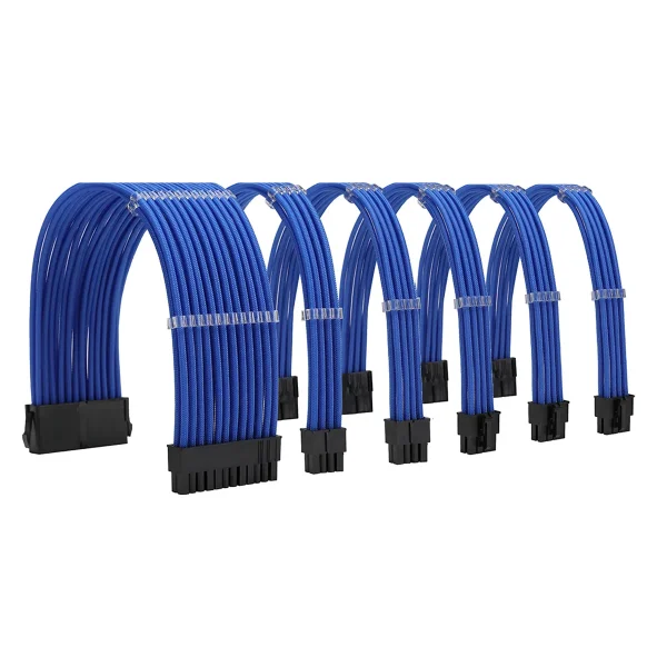 6 pack_Blue_01_KOZYFOX Sleeved PSU Extension Cable Custom Mod Braided Cable Kit with Combs, 18AWG ATX, 1 x 24P (20+4), 2 x 8P (4+4) CPU, 3 x 8P (6+2) GPU Set, 11.8 inch 30cm