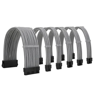 6 pack_Light Gray_01_KOZYFOX Sleeve Extension Power Supply Cable Custom Mod Braided Cable Kit with Combs, 18AWG ATX, 1 x 24P (20+4), 2 x 8P (4+4) CPU, 2 x 8P (6+2) GPU Set, 11.8 inch 30cm