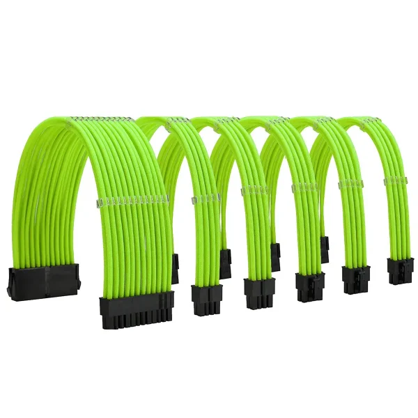6 pack_Light Green_01_KOZYFOX Sleeve Extension Power Supply Cable Custom Mod Braided Cable Kit with Combs, 18AWG ATX, 1 x 24P (20+4), 2 x 8P (4+4) CPU, 2 x 8P (6+2) GPU Set, 11.8 inch 30cm