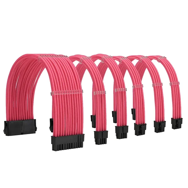 6 pack_Pink_01_KOZYFOX Sleeve Extension Power Supply Cable Custom Mod Braided Cable Kit with Combs, 18AWG ATX, 1 x 24P (20+4), 2 x 8P (4+4) CPU, 3 x 8P (6+2) GPU Set, 11.8 inch 30cm