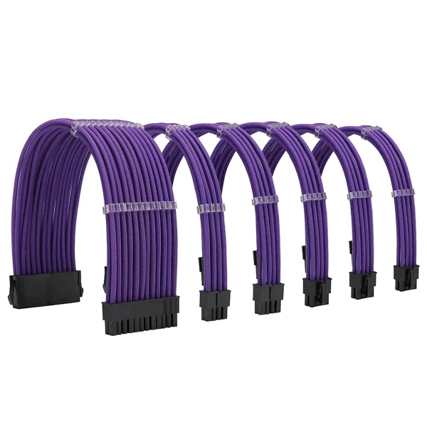 6 pack_Purple_01_KOZYFOX Sleeve Extension Power Supply Cable Custom Mod Braided Cable Kit with Combs, 18AWG ATX, 1 x 24P (20+4), 2 x 8P (4+4) CPU, 3 x 8P (6+2) GPU Set, 11.8 inch 30cm