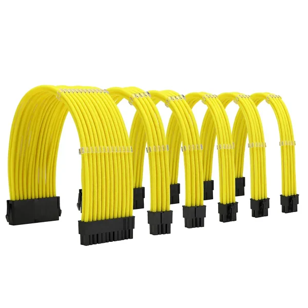 6 pack_Yellow_01_KOZYFOX Sleeve Extension Power Supply Cable Custom Mod Braided Cable Kit with Combs, 18AWG ATX, 1 x 24P (20+4), 2 x 8P (4+4) CPU, 3 x 8P (6+2) GPU Set, 11.8 inch 30cm