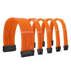 Orange_01_KOZYFOX Sleeved PSU Extension Cable Kit Custom Mod Braided Cable Kit with Combs, 18AWG ATX, 1 x 24P (20+4), 2 x 8P (4+4) CPU, 2 x 8P (6+2) GPU Set, 11.8 inch 30cm